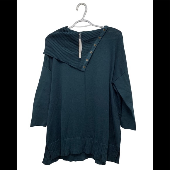 NWT Lilla P Cotton Modal 3/4 Sleeve Snap Neck Tunic Sweater in Deep Sea - Picture 6 of 8